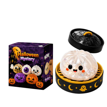 👁️ Halloween Dumpling Squishy Toy: Glow-in-the-Dark Spooky Steamer Blind Box! 🎃