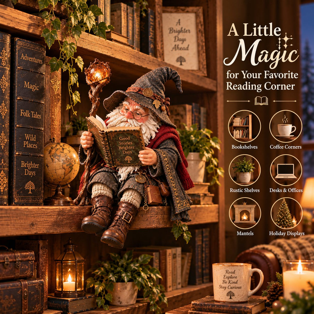 📚🧙‍♂️ The Wandering Scholar Gnome — Fantasy Book Lover Figurine for Cozy Reading Corners