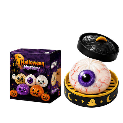 👁️ Halloween Dumpling Squishy Toy: Glow-in-the-Dark Spooky Steamer Blind Box! 🎃