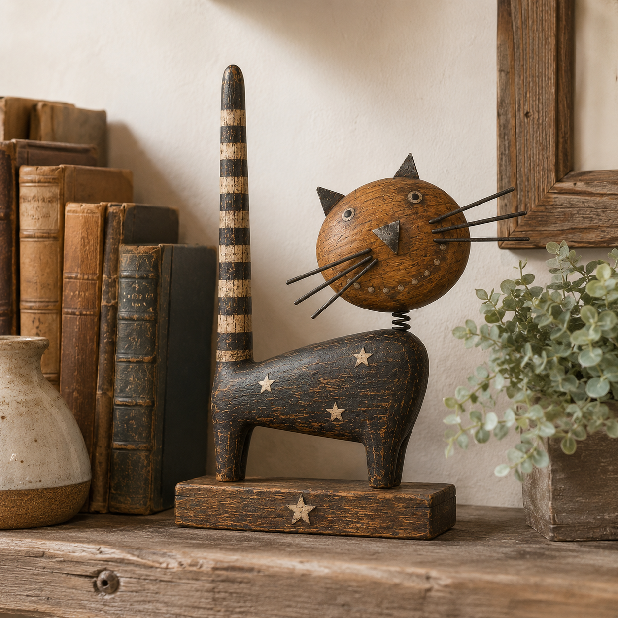 🐈✨ Odd, Charming, Unforgettable — Primitive Folk Art Cat Figurine