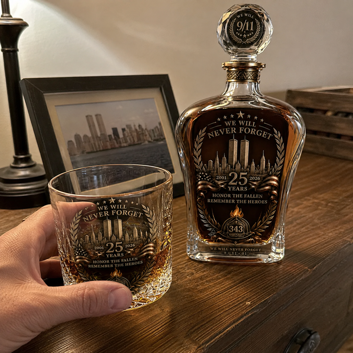 🕯️🇺🇸 9/11 25th Anniversary Whisky Decanter Set — Commemorative Tribute to 343 Heroes
