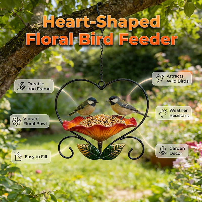 🐦 Heart-Shaped Bird Feeder – Floral, Hanging,Perfect for Backyard or Balcony 🏡