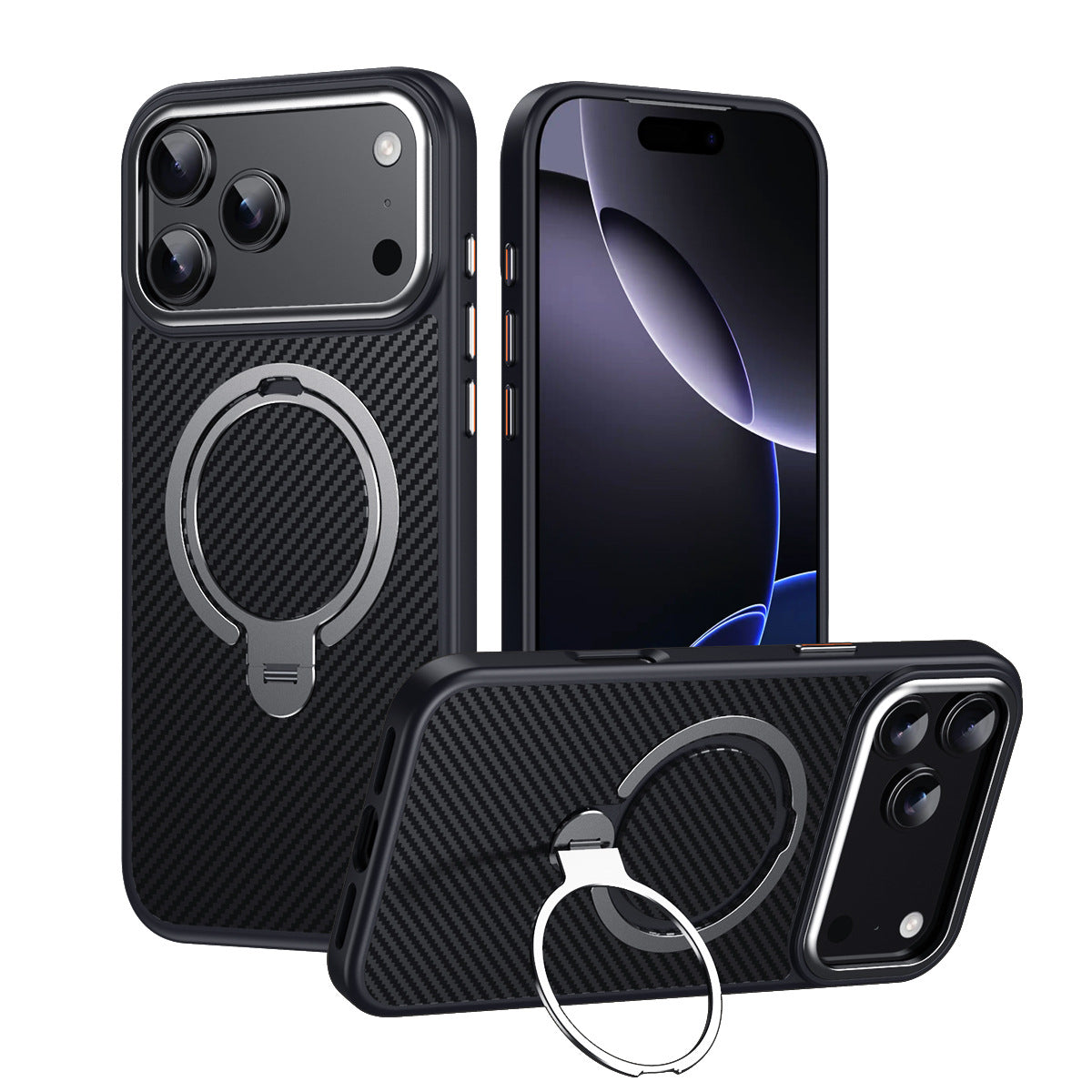 ⚡ Carbon Fiber Magnetic 360° Stand Phone Case