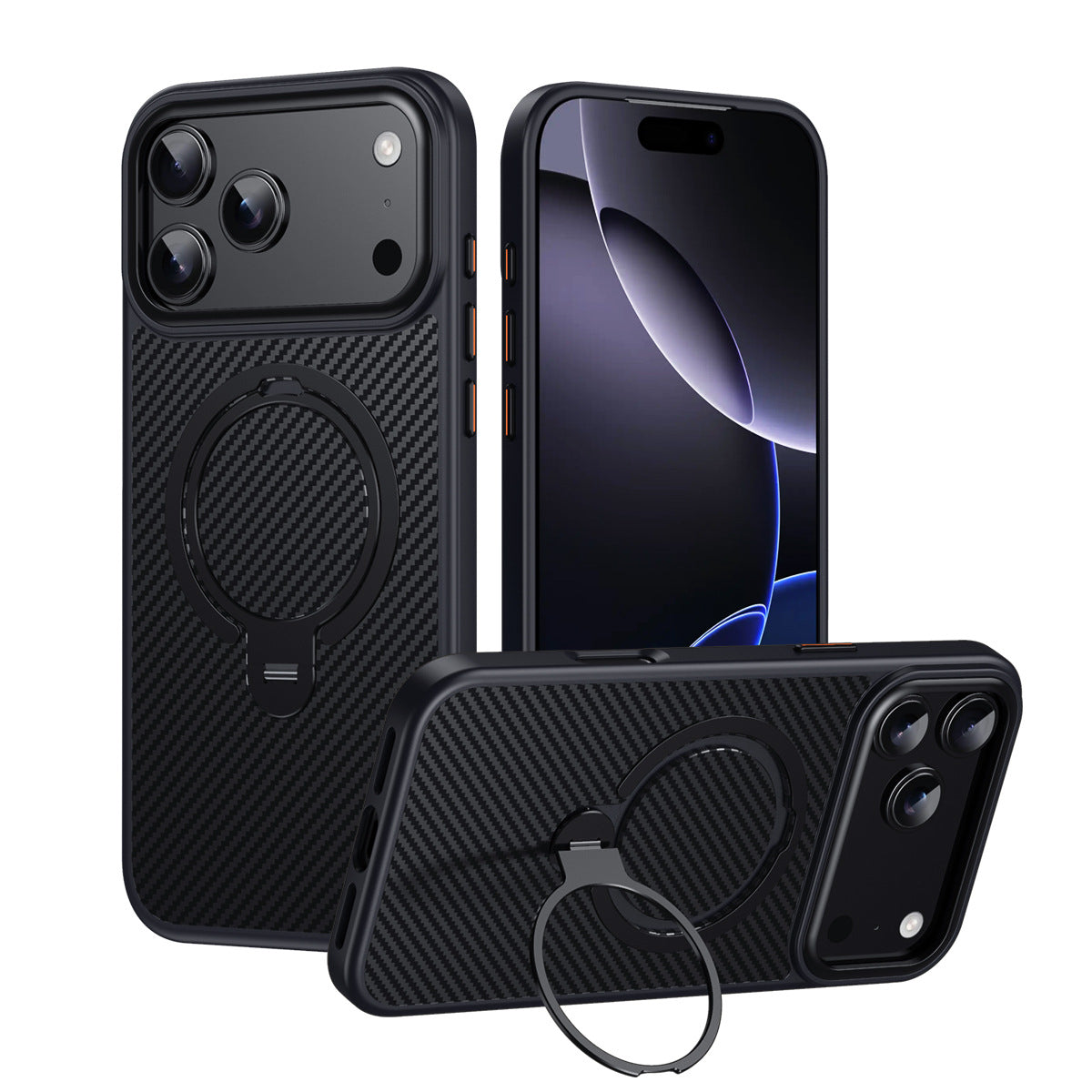 ⚡ Carbon Fiber Magnetic 360° Stand Phone Case