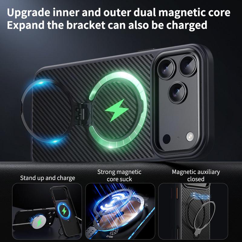 ⚡ Carbon Fiber Magnetic 360° Stand Phone Case