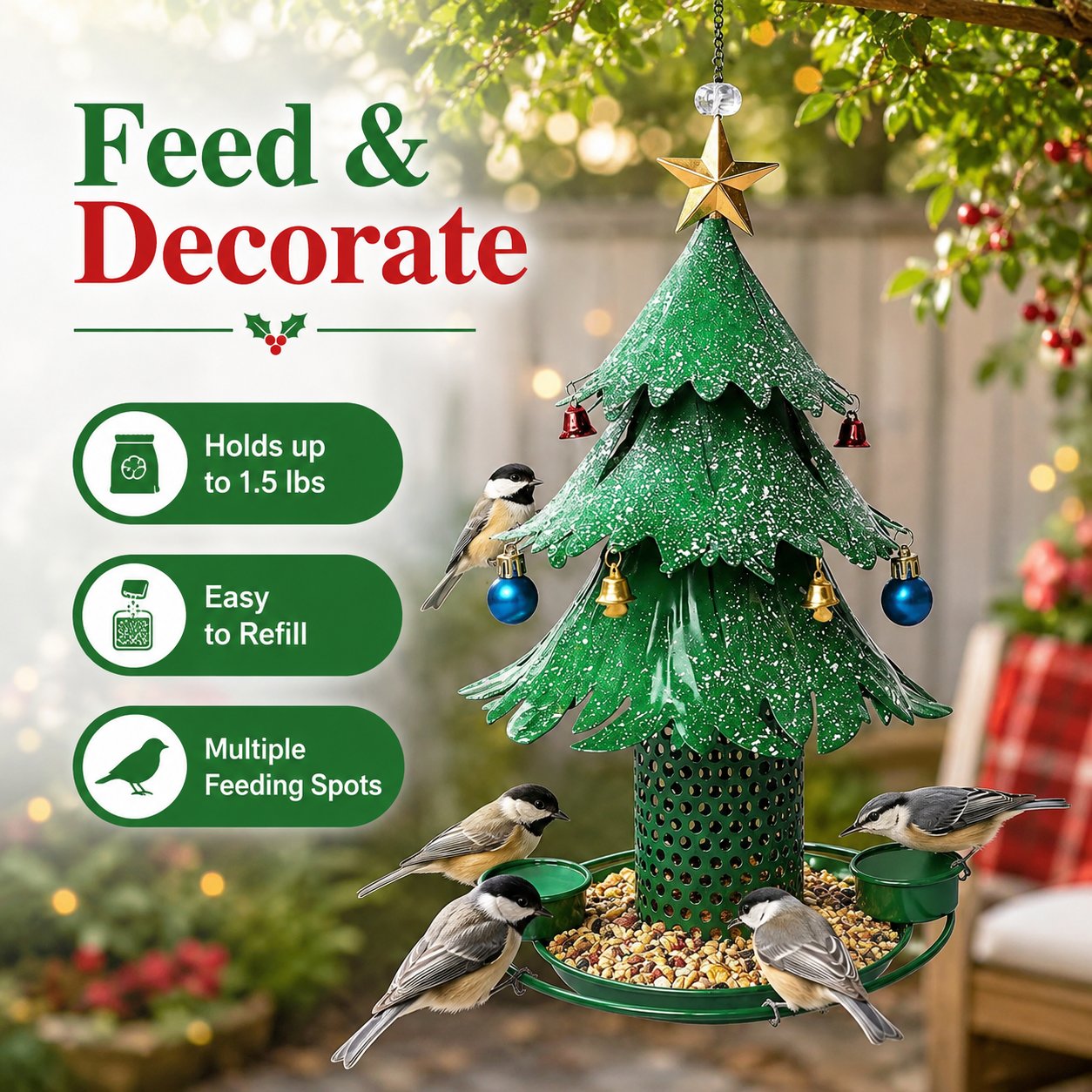 🎄 Festive Christmas Tree Bird Feeder: Hanging Winter Metalcraft Garden Decor! 🐦