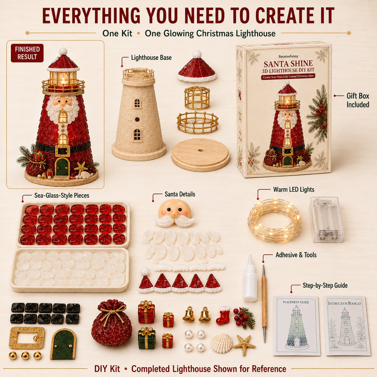 🎄 DIY Lighted Christmas Sea Glass Lighthouse Kit: Glowing Holiday Craft! ✨