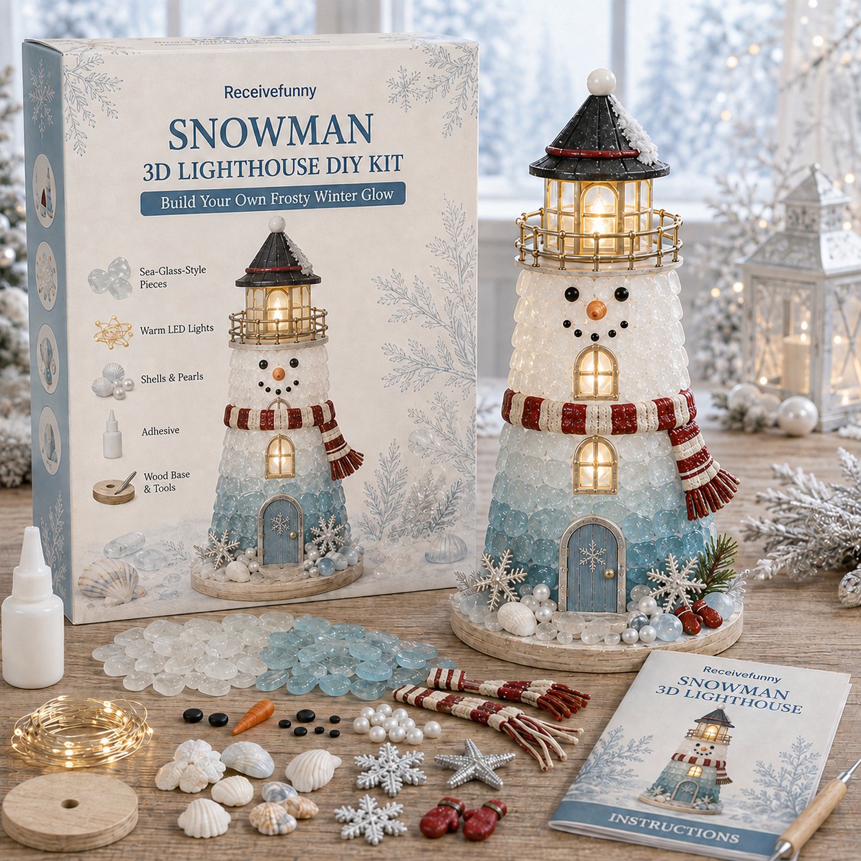 🎄 DIY Lighted Christmas Sea Glass Lighthouse Kit: Glowing Holiday Craft! ✨