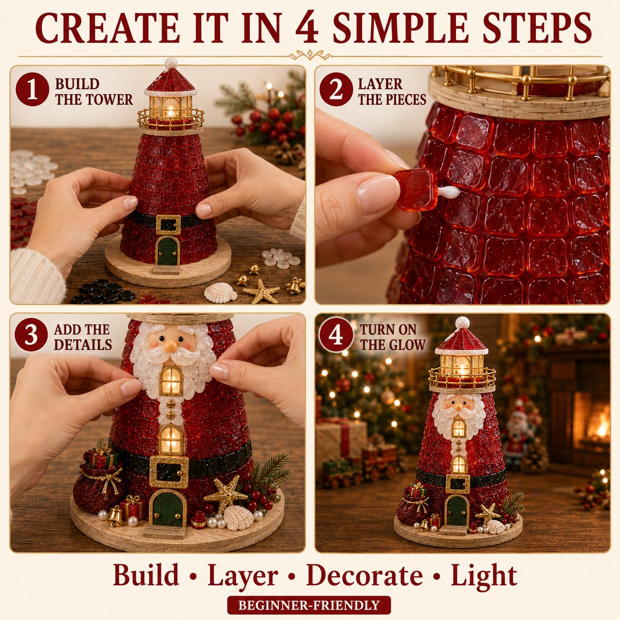 🎄 DIY Lighted Christmas Sea Glass Lighthouse Kit: Glowing Holiday Craft! ✨