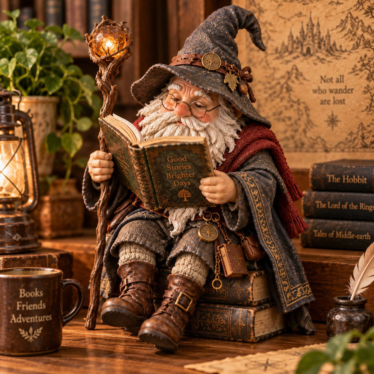 📚🧙‍♂️ The Wandering Scholar Gnome — Fantasy Book Lover Figurine for Cozy Reading Corners