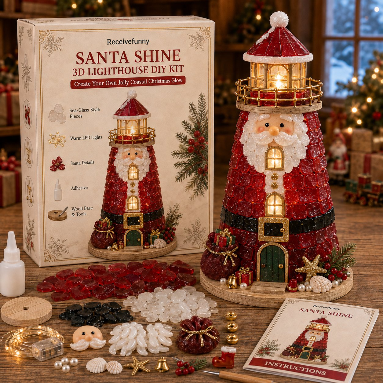 🎄 DIY Lighted Christmas Sea Glass Lighthouse Kit: Glowing Holiday Craft! ✨