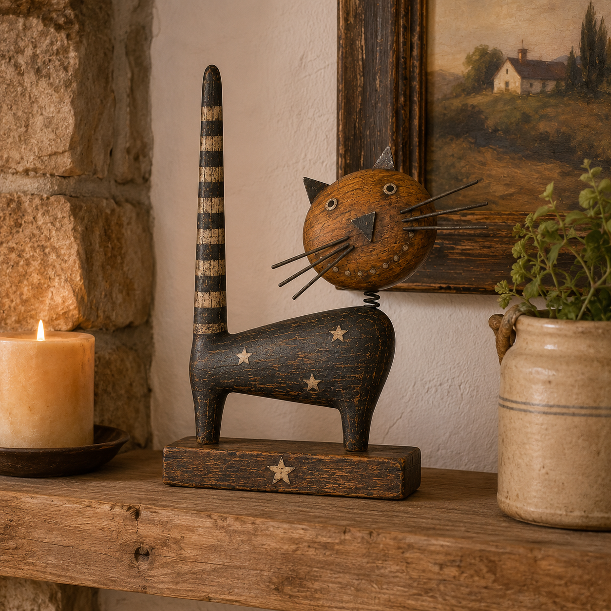 🐈✨ Odd, Charming, Unforgettable — Primitive Folk Art Cat Figurine