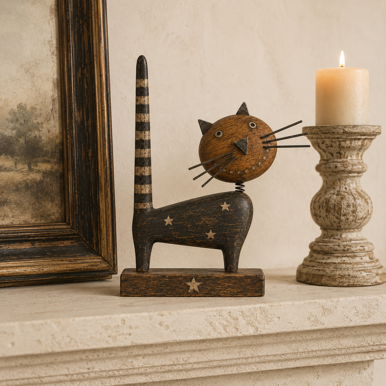 🐈✨ Odd, Charming, Unforgettable — Primitive Folk Art Cat Figurine