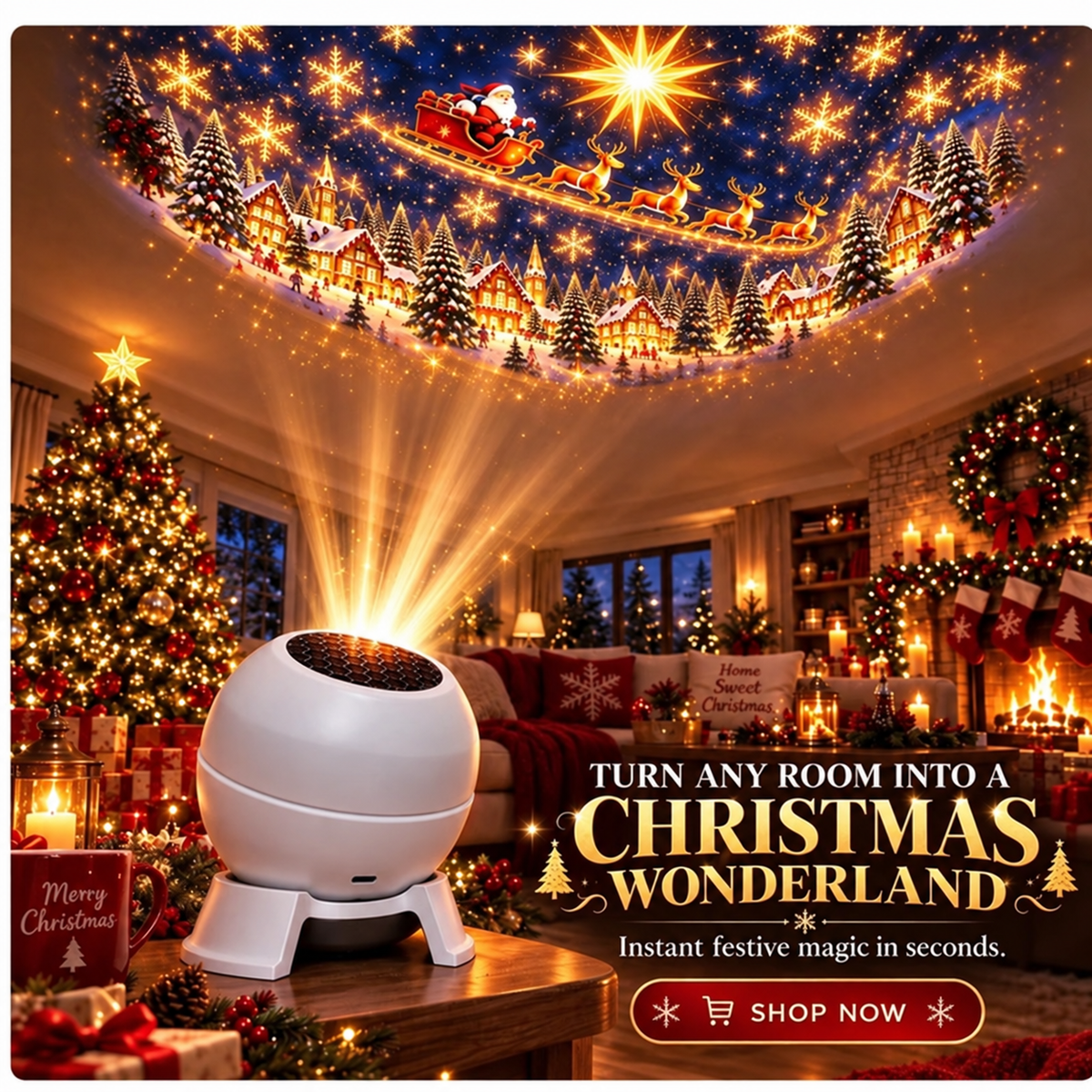 🎄✨ Christmas Projection Night Light — USB-Powered Holiday Scene for Walls & Ceiling