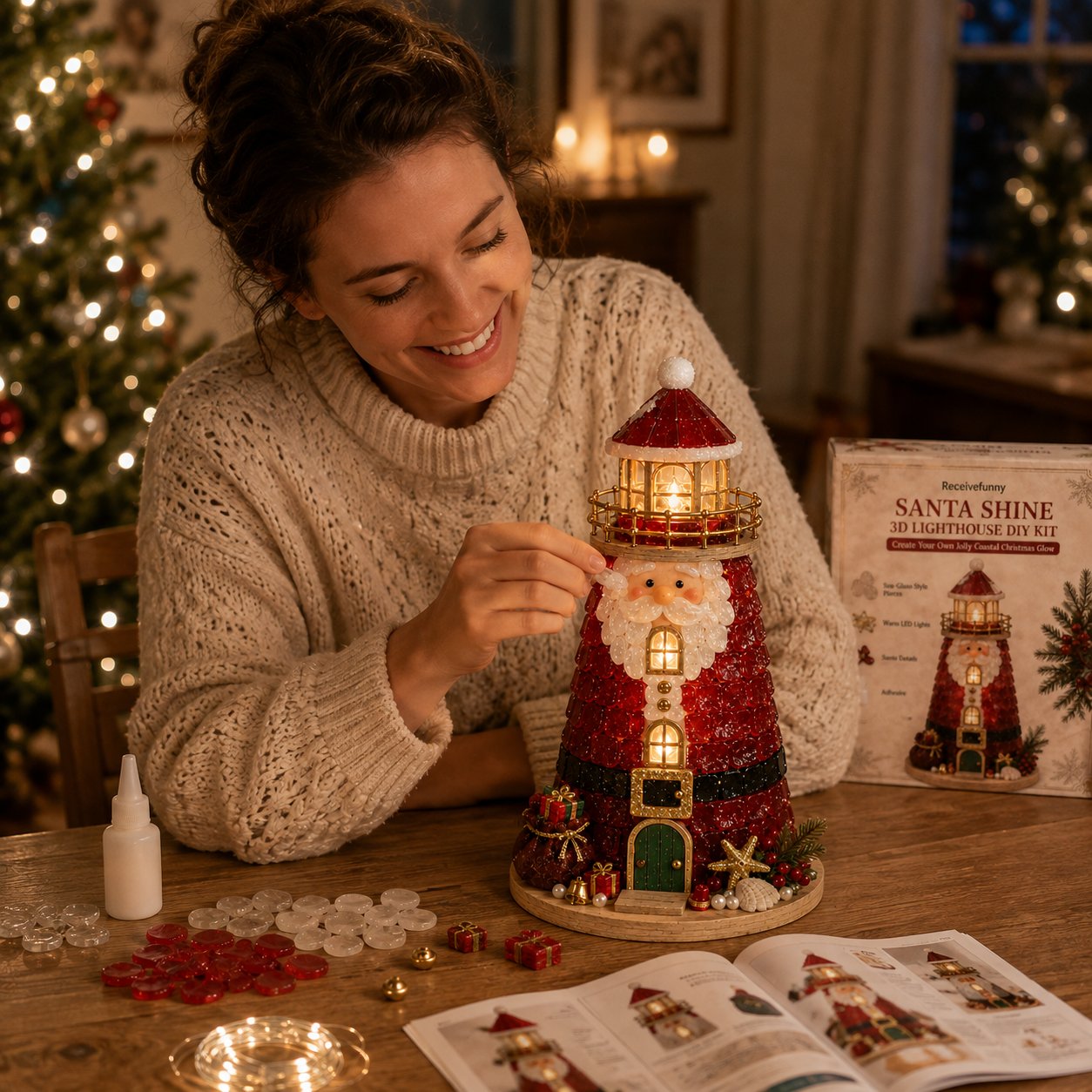 🎄 DIY Lighted Christmas Sea Glass Lighthouse Kit: Glowing Holiday Craft! ✨