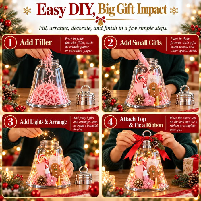 🔔Fill-Your-Own Christmas Bell Gift Box -- Clear DIY Surprise Container for Small Gifts & Stocking Stuffers