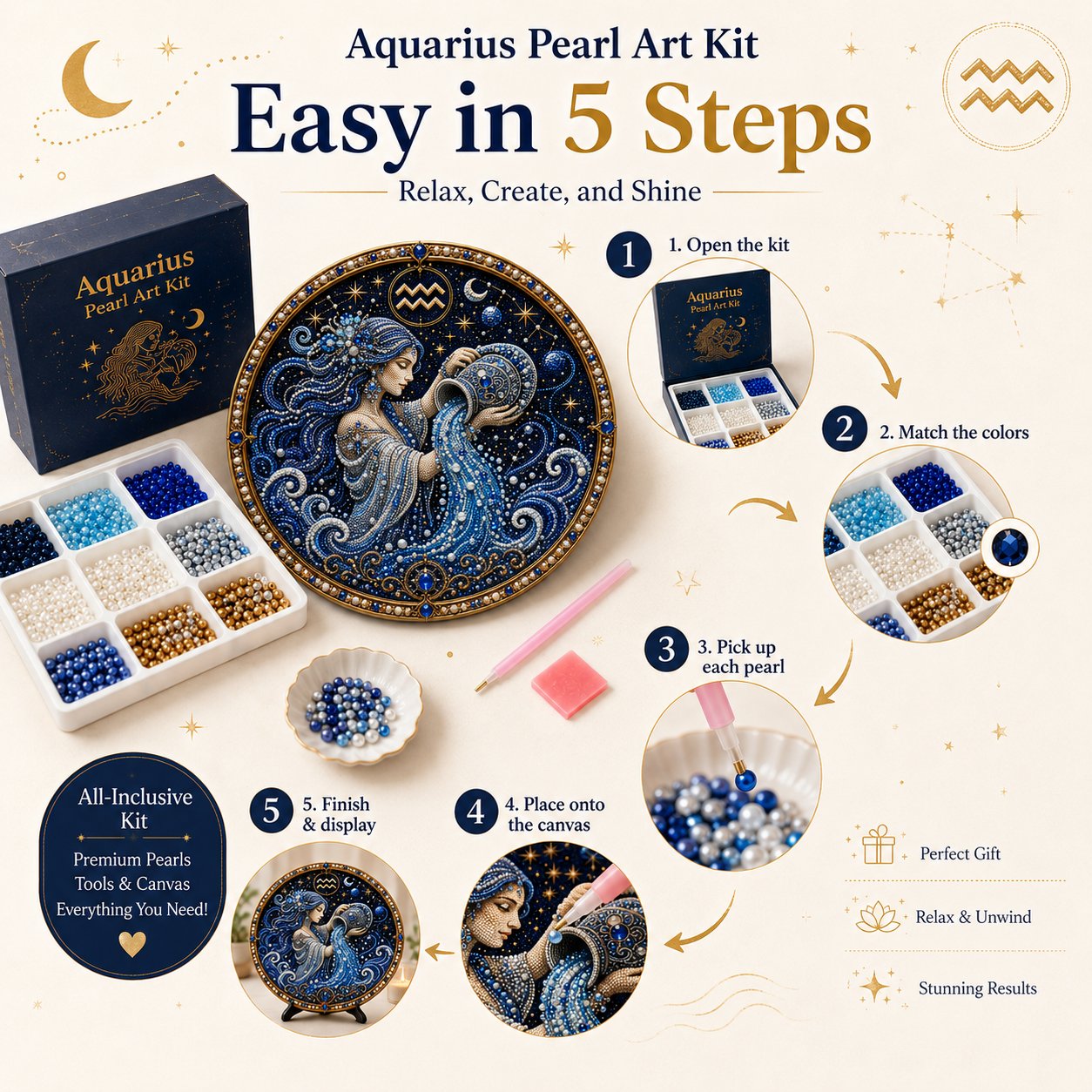 ♈✨Personalized 12 Zodiac Pearl Art Kit – Relax & Create! 🌌