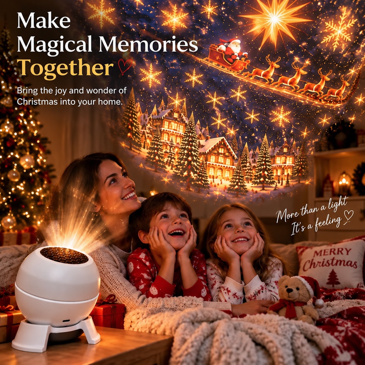 🎄✨ Christmas Projection Night Light — USB-Powered Holiday Scene for Walls & Ceiling
