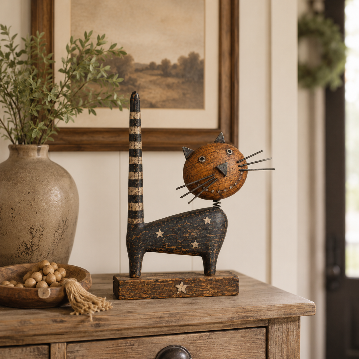 🐈✨ Odd, Charming, Unforgettable — Primitive Folk Art Cat Figurine