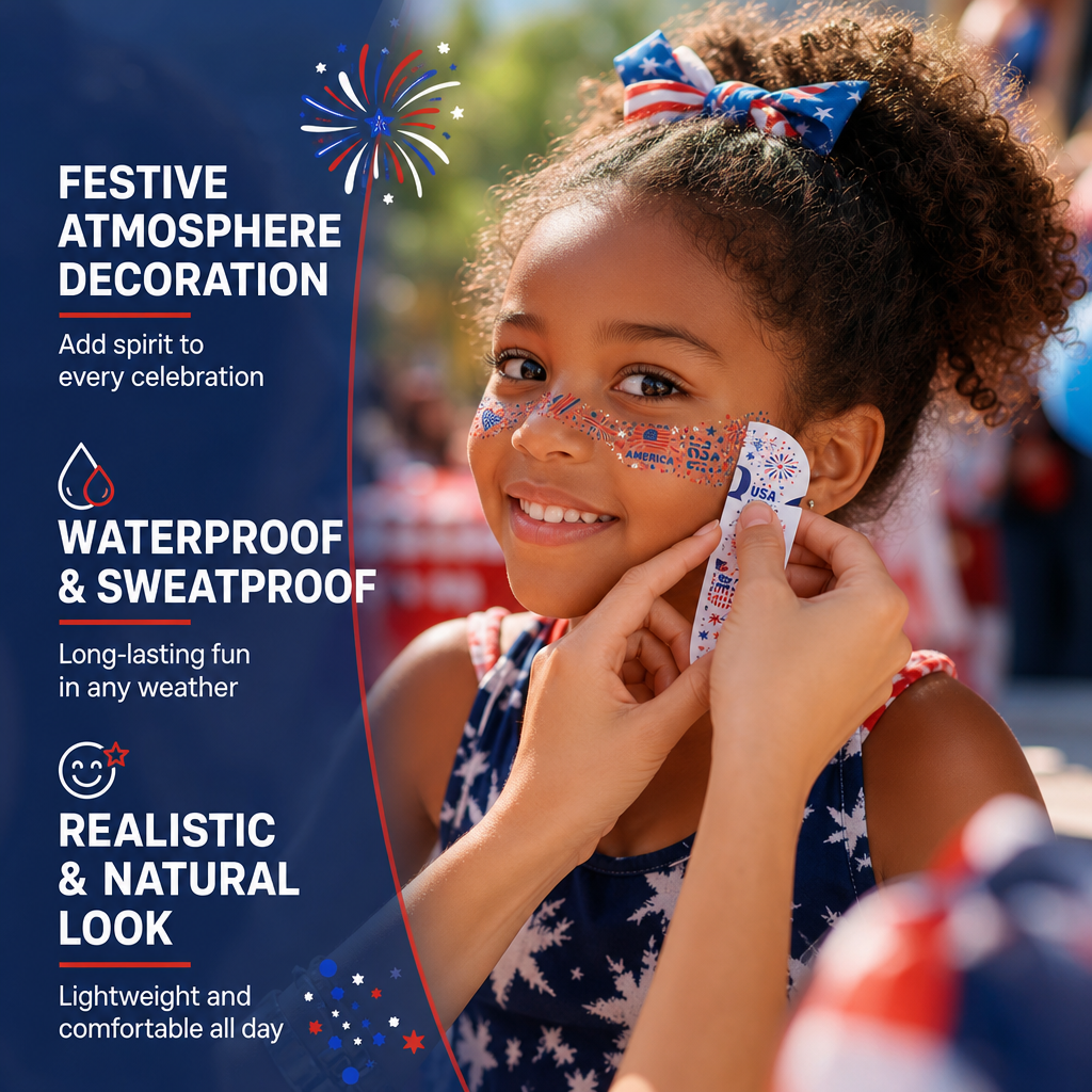 🇺🇸 Freckle Tattoo Stickers: Waterproof Patriotic-Themed Temporary Face Sticker Set! 🎇