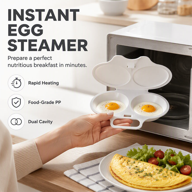 🍳 Microwave Dual Egg Poacher Steamer: Quick & Healthy Breakfast Maker! ⚡